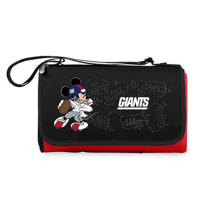 New York Giants Mickey Mouse Blanket Tote Outdoor Picnic Blanket, (Red with Black Flap)