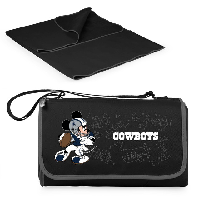 Dallas Cowboys Mickey Mouse Blanket Tote Outdoor Picnic Blanket, (Black with Black Exterior)