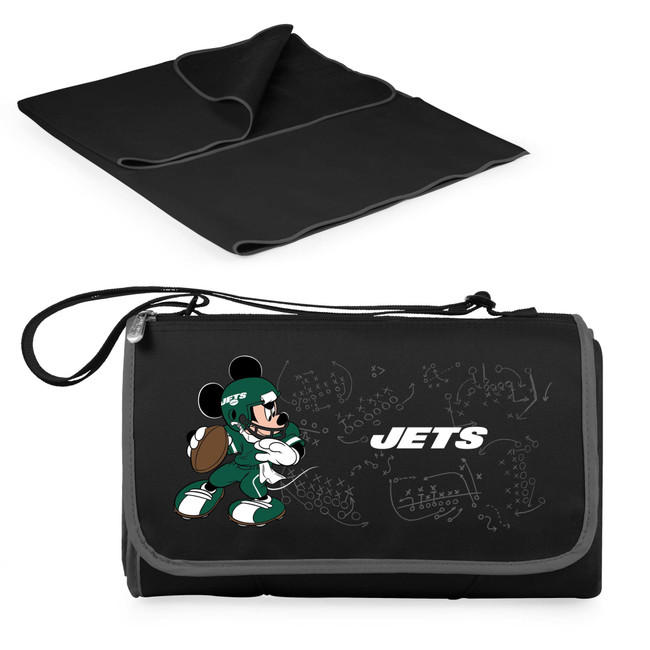 New York Jets Mickey Mouse Blanket Tote Outdoor Picnic Blanket, (Black with Black Exterior)