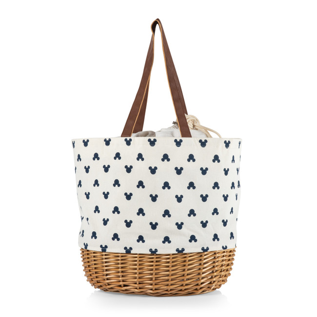 Mickey Mouse Silhouette Coronado Canvas and Willow Basket Tote, (Cream with Navy Blue Pattern)