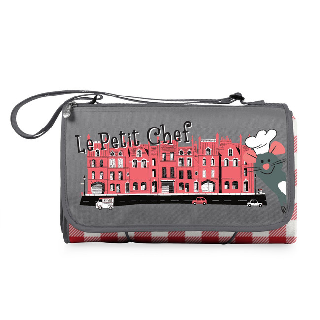 Ratatouille Blanket Tote Outdoor Picnic Blanket, (Red & White Gingham Pattern with Gray Flap)
