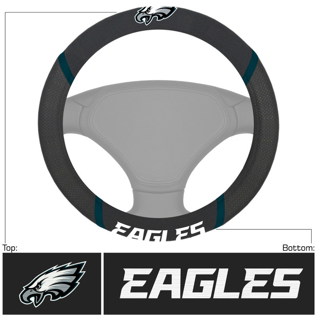 Philadelphia Eagles Steering Wheel Cover  Eagle Head Primary Logo and Wordmark Black