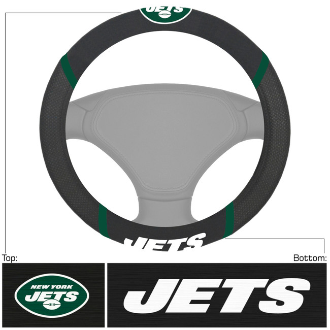 New York Jets Steering Wheel Cover  "Oval NY Jets" Logo & "Jets" Wordmark Black