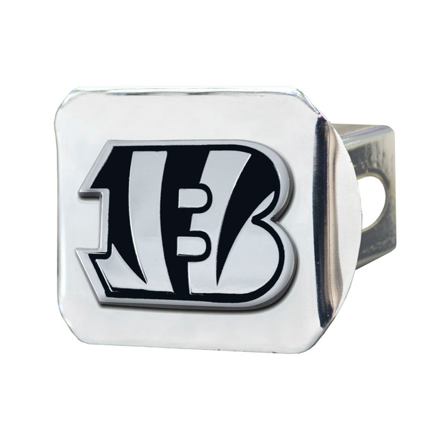 Cincinnati Bengals Chrome Metal Hitch Cover with Chrome Metal 3D Emblem Striped B Primary Logo