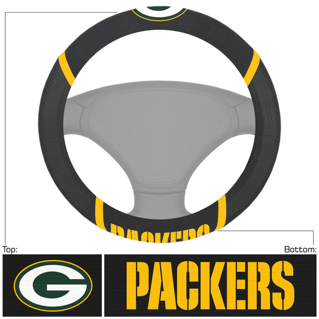 Green Bay Packers Steering Wheel Cover  G Primary Logo and Wordmark Black