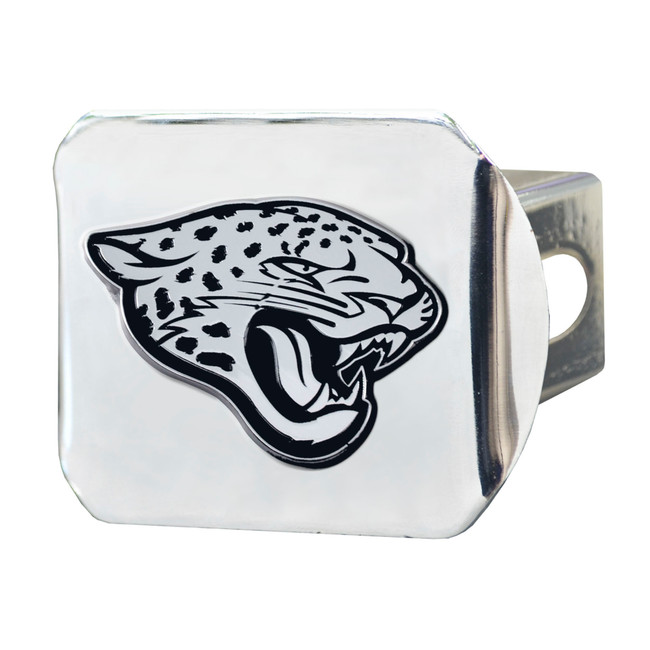 Jacksonville Jaguars Chrome Metal Hitch Cover with Chrome Metal 3D Emblem Jaguar Head Primary Logo