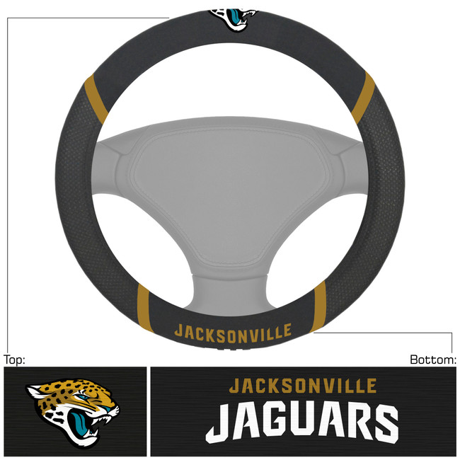 Jacksonville Jaguars Steering Wheel Cover  "Jaguar" Logo & "Jacksonville Jaguars" Wordmark Black