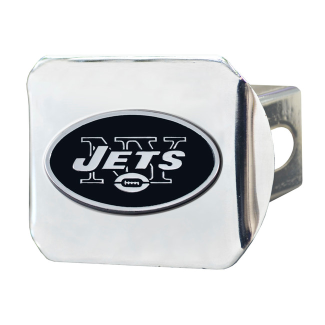 New York Jets Chrome Metal Hitch Cover with Chrome Metal 3D Emblem Oval Jets Primary Logo