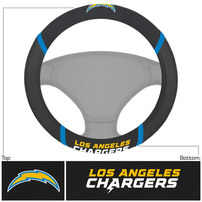 Los Angeles Chargers Steering Wheel Cover  "Lightning Bolt" Logo & "Chargers" Wordmark Black
