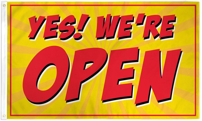 Yes! We're Open (Red) Flag 3x5ft Poly