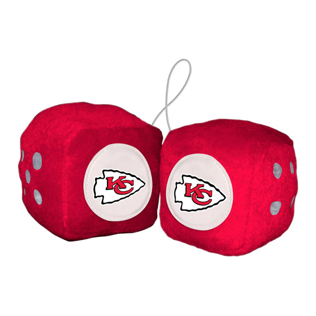 Kansas City Chiefs Team Color Fuzzy Dice D√©cor 3" Set KC Arrow Primary Logo