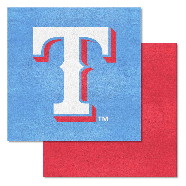 Texas Rangers Light Blue & Red Team Carpet Tiles - 45 Sq Ft. T Cap Logo