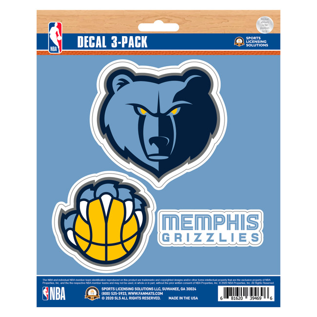Memphis Grizzlies 3 Piece Decal Sticker Set3 Various Logos / Wordmark
