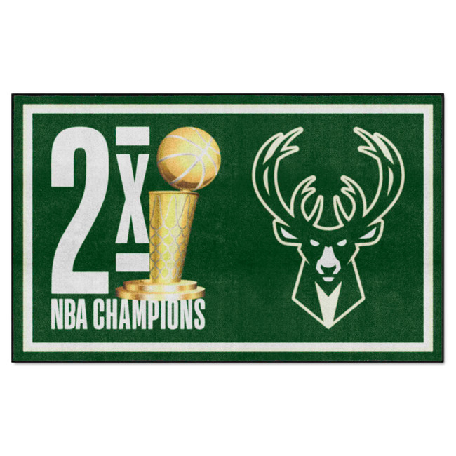 Milwaukee Bucks Dynasty 5ft. x 8ft. Plush Area Rug Buck Head Primary Logo 2x