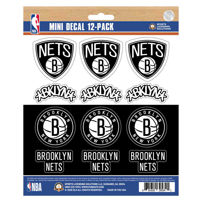 Brooklyn Nets 12 Count Mini Decal Sticker Pack 12 Various Logos / Wordmark