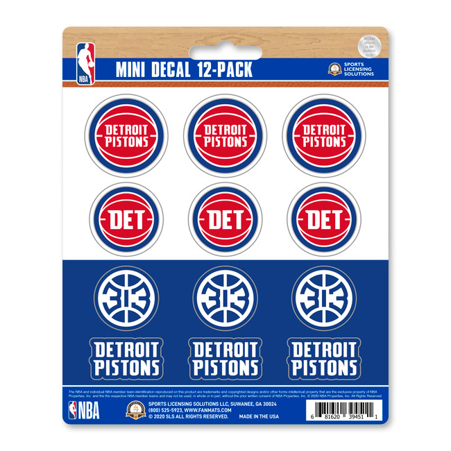Detroit Pistons 12 Count Mini Decal Sticker Pack 12 Various Logos / Wordmark