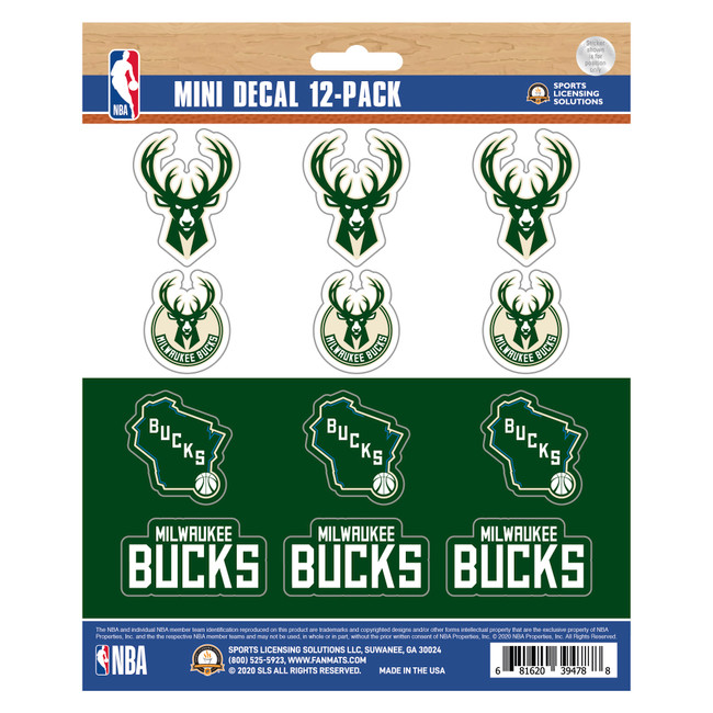 Milwaukee Bucks 12 Count Mini Decal Sticker Pack 12 Various Logos / Wordmark