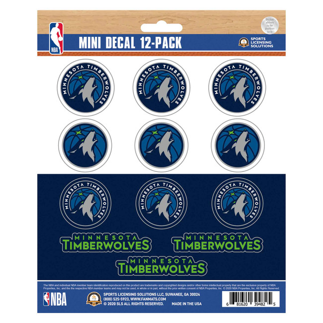 Minnesota Timberwolves 12 Count Mini Decal Sticker Pack 12 Various Logos / Wordmark