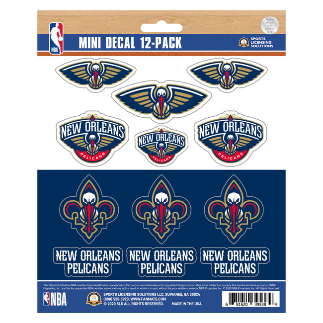 New Orleans Pelicans 12 Count Mini Decal Sticker Pack 12 Various Logos / Wordmark