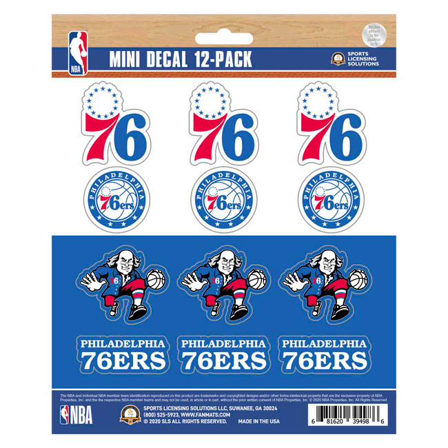 Philadelphia 76ers 12 Count Mini Decal Sticker Pack 12 Various Logos / Wordmark