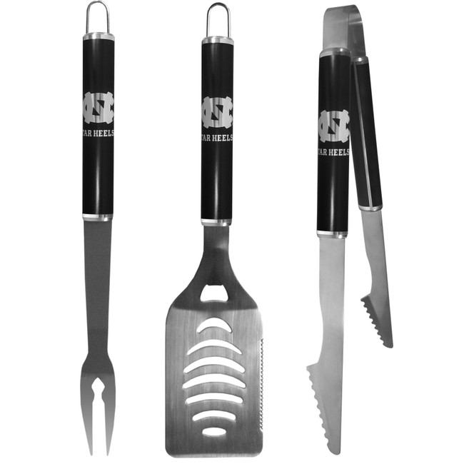 N. Carolina Tar Heels 3 pc Steel BBQ Set in Black
