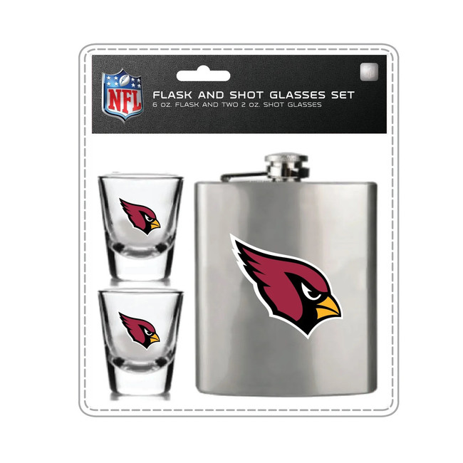 Arizona Cardinals Flask and Shot Glass Set Stainless Steel Barware Fan Gear