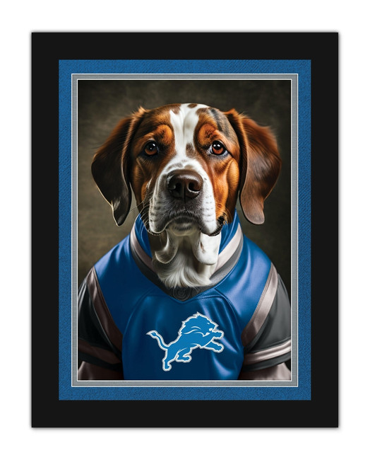 Detroit Lions Dog in Team Jersey 12x16