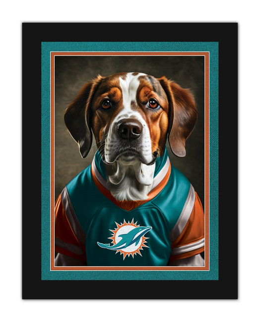 Miami Dolphins Dog in Team Jersey 12x16