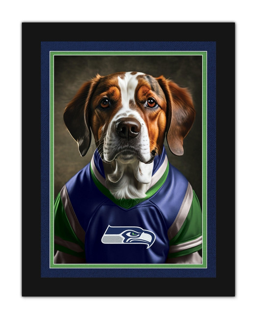 Seattle Seahawks Dog in Team Jersey 12x16