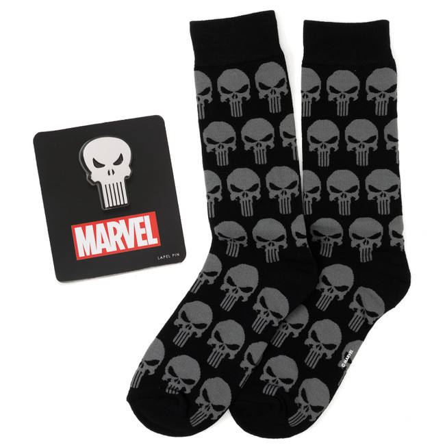 Punisher Black Socks and Silver Lapel Pin Gift Set