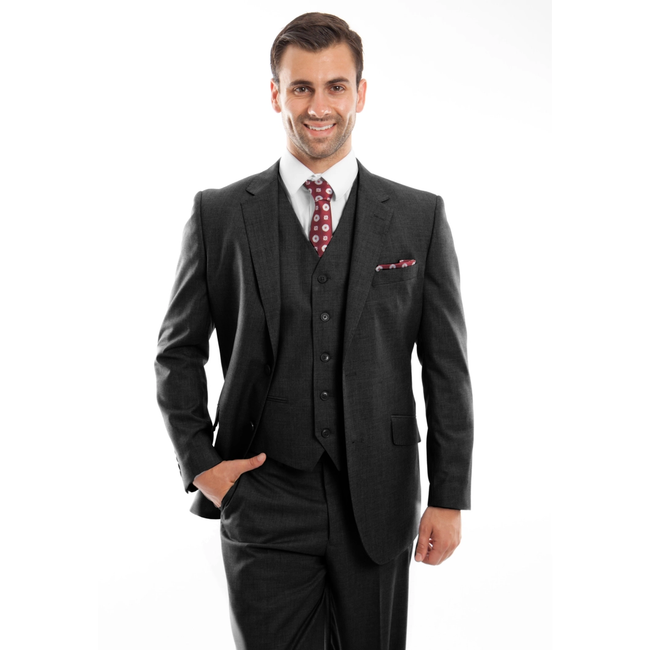 Mens Suit Premium Wool 3pc Modern Fit with Vest Black