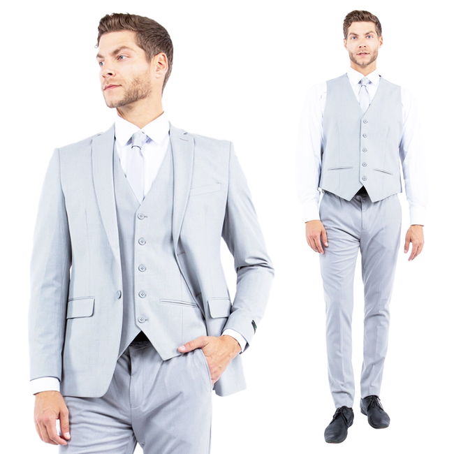Mens Suit 4-Way Stretch 3pc with Expandable Waistband -  Gray
