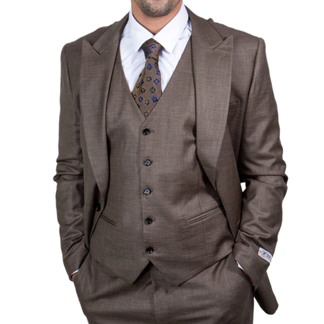 Stacy Adams Mens Suit 3pc Solid Textured with Peak Lapel Taupe