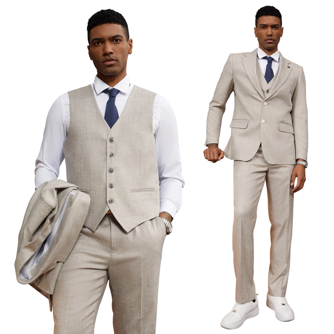 Stacy Adams 3pc Mens Suit Solid Textured - Ivory