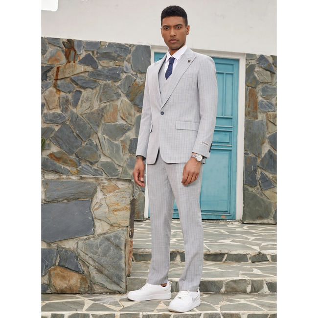 Stacy Adams Pinstriped Mens Suit 3pc - Light Grey
