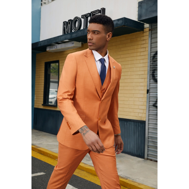 Stacy Adams Solid Double Layer Vested 3pc Mens Suit - Orange