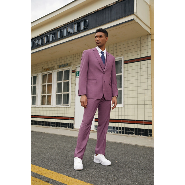 Stacy Adams Solid Double Layer Vested 3pc Mens Suit - Purple