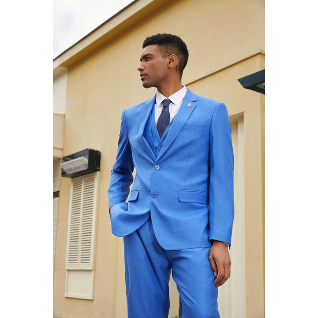 Stacy Adams Solid Double Layer Vested 3pc Mens Suit - Blue