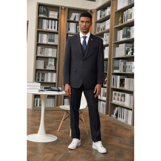 Stacy Adams Solid Double Layer Vested 3pc Mens Suit - Black