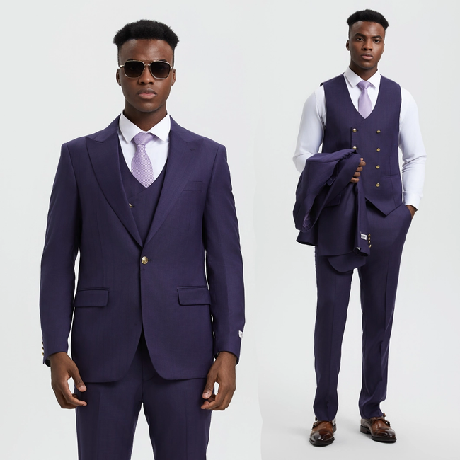 Stacy Adams 3-Piece Double Breasted Pinstripe Suit - Purple (SM165H1)