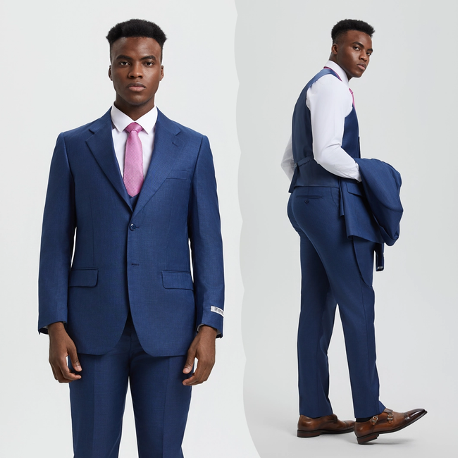 Stacy Adams 3-Piece Sharkskin Suit 2 Button - Blue (SM324H1)