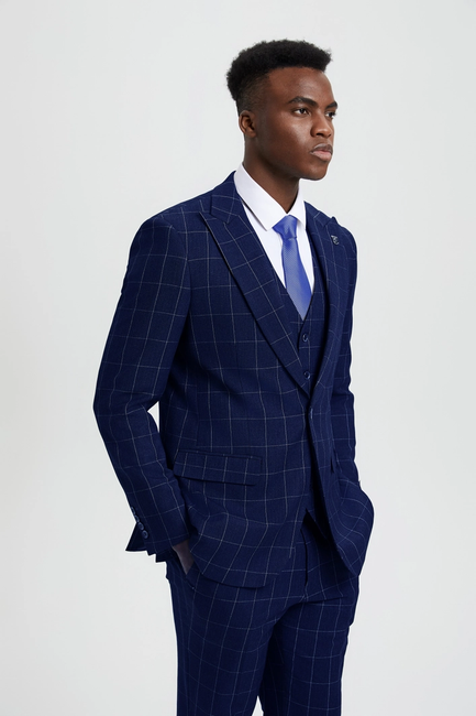 Stacy Adams 3-Piece Plaid Suit - 1 Button Blue (SM394H1)