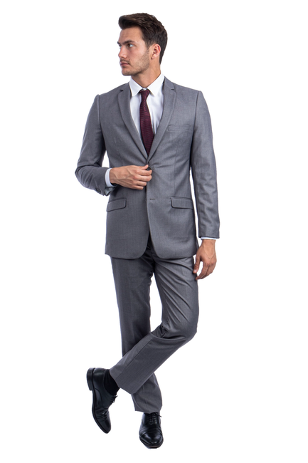 Men's Hybrid Fit 3 Piece Suit (Coat, Vest, Trousers) - Mid Grey