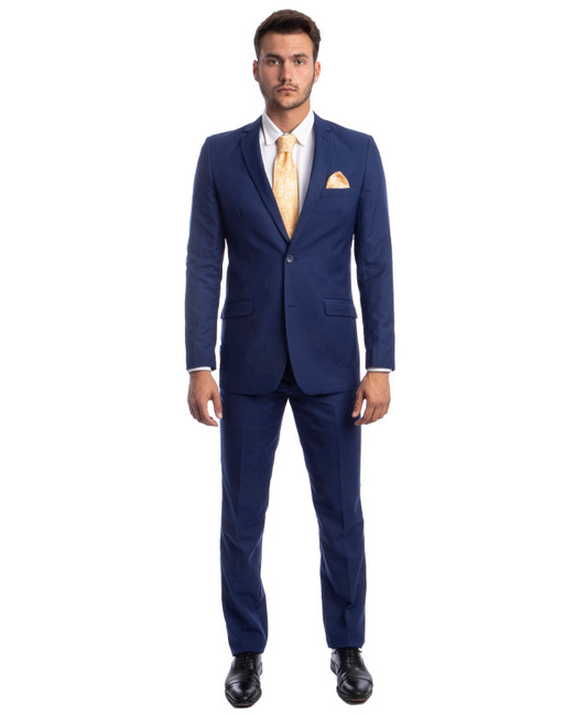 Men's Hybrid Fit 3 Piece Suit (Coat, Vest, Trousers) - Blue