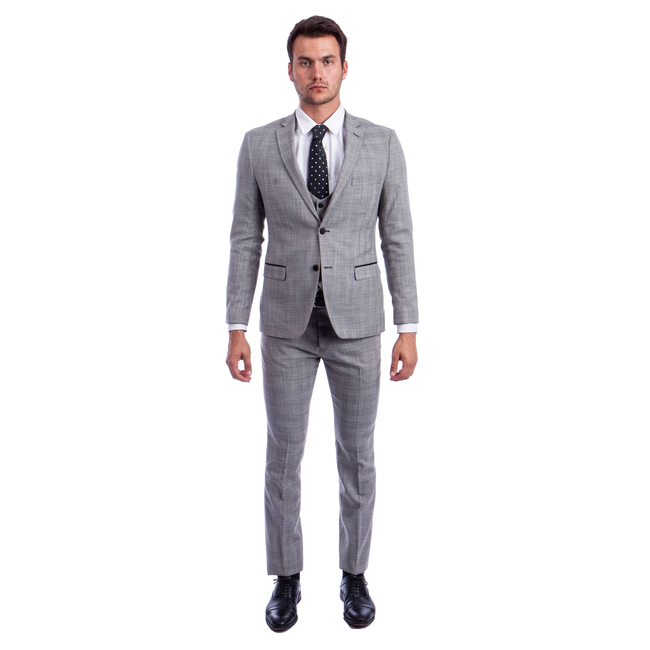 Mens Skinny Fit Suits 3 Piece Set - Light Grey