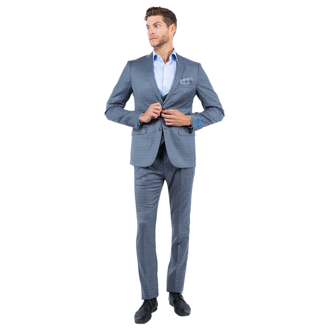 Men's Skinny Fit Plaid Suit 3 Piece Set - Grey