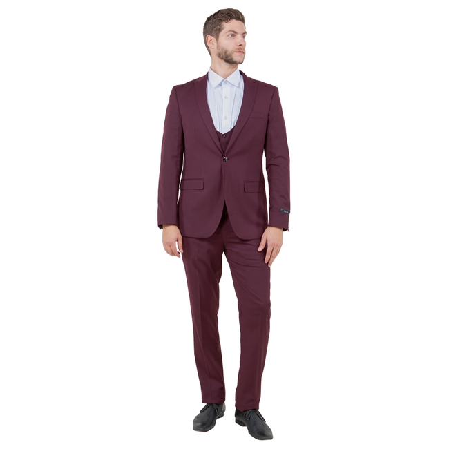 Men's Suit Peak Lapel 3 Piece Set - Burgundy