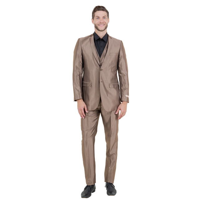 Men's Sharkskin Slim Fit Suit 3 Piece - Dark Taupe