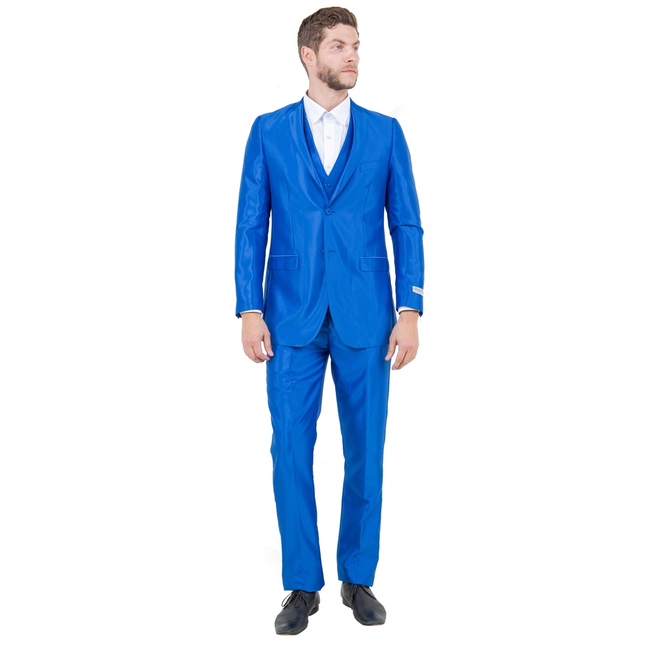 Men's Sharkskin Slim Fit Suit 3 Piece - Blue