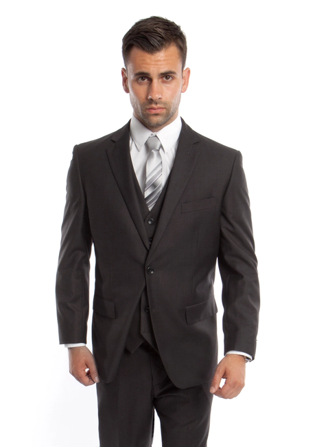 Men's Modern Fit 3-Piece Suit - Dark Grey